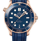 Omega Seamaster Diver 300M Omega Co-Axial Master Chronometer - 42 mm Sedna Gold Case - Blue Dial - Blue Rubber Strap - 210.62.42.20.03.001