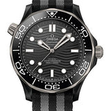 Omega Seamaster Diver 300M Co-Axial Master Chronometer Watch - 43.5 mm Black Ceramic Case - Brushed Black Ceramic [Zro2] Dial - 5-Stripe Black And Grey Nato Strap - 210.92.44.20.01.002