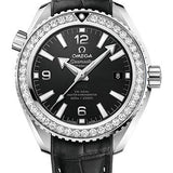 Omega Planet Ocean 600M Co-Axial Master Chronometer Watch - 39.5 mm Steel Case - Unidirectional Diamond Bezel - Black Dial - Black Leather Strap - 215.18.40.20.01.001