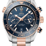 Omega Planet Ocean 600 M Omega Co-axial Master Chronometer Chronograph Watch - 45.5 mm Sedna Gold And Steel Case - Unidirectional Blue Ceramic Bezel - Blue Ceramic Dial - 215.20.46.51.03.001