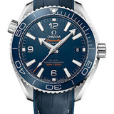 Omega Planet Ocean 600M Co-Axial Master Chronometer Watch - 39.5 mm Steel Case - Unidirectional Blue Cermaic Bezel - Black Dial - Blue Leather Strap - 215.33.40.20.03.001