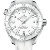 Omega Planet Ocean 600M Co-Axial Master Chronometer Watch - 39.5 mm Steel Case - Unidirectional White Cermaic Bezel - White Dial - White Leather Strap - 215.33.40.20.04.001