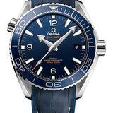 Omega Planet Ocean 600 M Omega Co-axial Master Chronometer Watch - 43.5 mm Steel Case - Unidirectional Blue Ceramic Bezel - Blue Ceramic Dial - Blue Leather Strap - 215.33.44.21.03.001