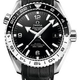 Omega Seamaster Planet Ocean 600 M Co-Axial Master Chronometer GMT Watch - 43.5 mm Steel Case - Bi-Directional Bezel - Black Ceramic Dial - Black Leather Strap - 215.33.44.22.01.001