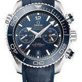 Omega Planet Ocean 600 M Omega Co-axial Master Chronometer Chronograph Watch - 45.5 mm Steel Case - Unidirectional Blue Ceramic Bezel - Blue Ceramic Dial - Blue Leather Strap - 215.33.46.51.03.001