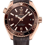 Omega Planet Ocean 600M Co-Axial Master Chronometer Watch - 39.5 mm Sedna Gold Case - Unidirectional Brown Cermaic Bezel - Chocolate Brown Dial - Brown Leather Strap - 215.63.40.20.13.001