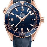 Omega Planet Ocean 600 M Omega Co-axial Master Chronometer Watch - 43.5 mm Sedna Gold Case - Unidirectional Blue Ceramic Bezel - Blue Ceramic Dial - Blue Leather Strap - 215.63.44.21.03.001