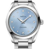 Omega Seamaster Aqua Terra 150M Quartz Watch - 28 mm Steel Case - Glossy Ice Blue Diamond Dial - 220.10.28.60.53.001