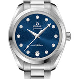 Omega Seamaster Aqua Terra 150M Co-Axial Master Chronometer Watch - 34 mm Steel Case - Glossy Midnight-Blue Diamond Dial - 220.10.34.20.53.001