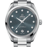 Omega Seamaster Aqua Terra 150M Co-Axial Master Chronometer Ladies Watch - 38 mm Steel Case - Shimmer Blue-Grey Diamond Dial - 220.10.38.20.53.001