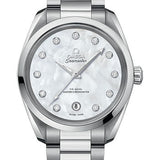 Omega Seamaster Aqua Terra 150M Co-Axial Master Chronometer Ladies Watch - 38 mm Steel Case - White Mother-Of-Pearl Diamond Dial - 220.10.38.20.55.001