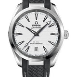 Omega Aqua Terra 150M Co-Axial Master Chronometer Watch - 38 mm Steel Case - Silvery Dial - Grey Structured Rubber Strap - 220.12.38.20.02.001