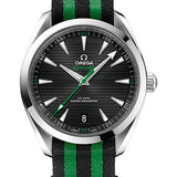 Omega Aqua Terra 150M Co-Axial Master Chronometer Golf Edition Watch - 41 mm Steel Case - Black Dial - Black And Green Striped Nato Strap - 220.12.41.21.01.002