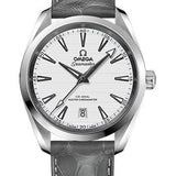 Omega Aqua Terra 150M Co-Axial Master Chronometer Watch - 38 mm Steel Case - Silvery Dial - Grey Leather Strap - 220.13.38.20.02.001