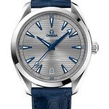 Omega Aqua Terra 150M Co-Axial Master Chronometer Watch - 41 mm Steel Case - Grey Dial - Blue Leather Strap - 220.13.41.21.06.001