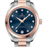 Omega Seamaster Aqua Terra 150M Co-Axial Master Chronometer Watch - 34 mm Steel And Sedna Gold Case - Glossy Ocean-Blue Diamond Dial - 220.20.34.20.53.001