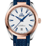 Omega Aqua Terra 150M Co-Axial Master Chronometer Watch - 38 mm Steel And Sedna Gold Case - Silvery Dial - Blue Structured Rubber Strap - 220.22.38.20.02.001