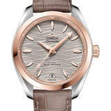 Omega Seamaster Aqua Terra 150M Co-Axial Master Chronometer Watch - 34 mm Steel And Sedna Gold Case - Waved Agate Grey Dial - Taupe-Brown Leather Strap - 220.23.34.20.06.001