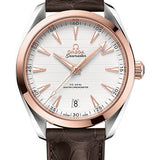 Omega Aqua Terra 150M Co-Axial Master Chronometer Watch - 41 mm Steel And Sedna Gold Case - Silvery Dial - Brown Leather Strap - 220.23.41.21.02.001