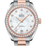 Omega Seamaster Aqua Terra 150M Co-Axial Master Chronometer Watch - 34 mm Steel And Sedna Gold Case - Diamond-Set Bezel - White Mother-Of-Pearl Diamond Dial - 220.25.34.20.55.001