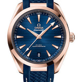 Omega Seamaster Aqua Terra 150M Co-Axial Master Chronometer Watch - 41 mm Sedna Gold Case - Blue Dial - Blue Rubber Strap - 220.52.41.21.03.001