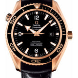 Omega Seamaster Planet Ocean Big Size Watch - 45.5 mm Red Gold Case - Unidirectional Bezel - Black Dial - Black Leather Strap - 222.63.46.20.01.001