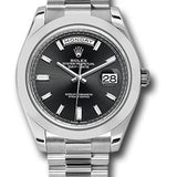 Rolex 950 Platinum Day-Date 40 Watch - Smooth Bezel - Black Baguette Diamond Dial - President Bracelet - 228206 bkbdp