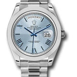 Rolex 950 Platinum Day-Date 40 Watch - Smooth Bezel - Ice Blue Quadrant Motif Bevelled Roman Dial - President Bracelet - 228206 ibqmrp