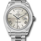 Rolex 950 Platinum Day-Date 40 Watch - Smooth Bezel - Silver Quadrant Motif Bevelled Roman Dial - President Bracelet - 228206 sqmrp