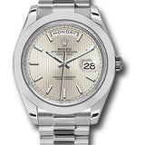 Rolex 950 Platinum Day-Date 40 Watch - Smooth Bezel - Silver Strip Motif Index Dial - President Bracelet - 228206 ssmip