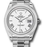 Rolex 950 Platinum Day-Date 40 Watch - Smooth Bezel - White Bevelled Roman Dial - President Bracelet - 228206 wrp