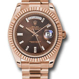 Rolex Everose Gold Day-Date 40 Watch - Fluted Bezel - Chocolate Baguette Diamond Dial - President Bracelet - 228235 chbdp