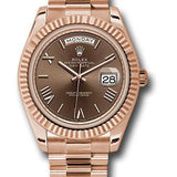 Rolex Everose Gold Day-Date 40 Watch - Fluted Bezel - Chocolate Bevelled Roman Dial - President Bracelet - 228235 chorp