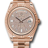 Rolex Everose Gold Day-Date 40 Watch - Fluted Bezel - Diamond Paved Dial - President Bracelet - 228235 dpbdp