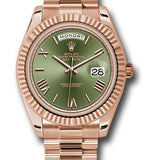 Rolex Everose Gold Day-Date 40 Watch - Fluted Bezel - Olive Green Bevelled Roman Dial - President Bracelet - 228235 ogrp