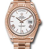 Rolex Everose Gold Day-Date 40 Watch - Fluted Bezel - White Bevelled Roman Dial - President Bracelet - 228235 wrp