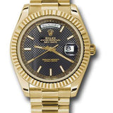 Rolex Yellow Gold Day-Date 40 Watch - Fluted Bezel - Black Diagonal Motif Index Dial - President Bracelet - 228238 bkdmip