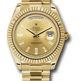 Rolex Yellow Gold Day-Date 40 Watch - Fluted Bezel - Champagne Baguette Diamond Dial - President Bracelet - 228238 chbdp