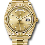 Rolex Yellow Gold Day-Date 40 Watch - Fluted Bezel - Champagne Index Dial - President Bracelet - 228238 chip