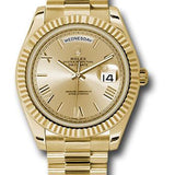 Rolex Yellow Gold Day-Date 40 Watch - Fluted Bezel - Champagne Roman Dial - President Bracelet - 228238 chrp