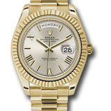 Rolex Yellow Gold Day-Date 40 Watch - Fluted Bezel - Silver Bevelled Roman Dial - President Bracelet - 228238 srp