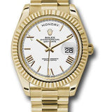 Rolex Yellow Gold Day-Date 40 Watch - Fluted Bezel - White Bevelled Roman Dial - President Bracelet - 228238 wrp