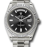 Rolex White Gold Day-Date 40 Watch - Fluted Bezel - Black Baguette Diamond Dial - President Bracelet - 228239 bkbdp