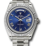 Rolex White Gold Day-Date 40 Watch - Fluted Bezel - Blue Bevelled Roman Dial - President Bracelet - 228239 blrp