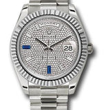 Rolex White Gold Day-Date 40 Watch - Fluted Bezel - Diamond Paved Baguette Diamond Dial - President Bracelet - 228239 dp7d2sp