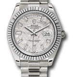 Rolex White Gold Day-Date 40 Watch - Fluted Bezel - Meteorite Baguette Diamond Dial - President Bracelet - 228239 mtdp