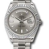 Rolex White Gold Day-Date 40 Watch - Fluted Bezel - Silver Baguette Diamond Dial - President Bracelet - 228239 sbdp