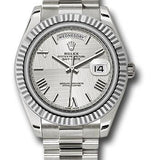 Rolex White Gold Day-Date 40 Watch - Fluted Bezel - Silver Quadrant Motif Bevelled Roman Dial - President Bracelet - 228239 sqmrp