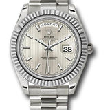 Rolex White Gold Day-Date 40 Watch - Fluted Bezel - Silver Stripe Motif Index Dial - President Bracelet - 228239 ssmip