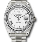 Rolex White Gold Day-Date 40 Watch - Fluted Bezel - White Bevelled Roman Dial - President Bracelet - 228239 wrp